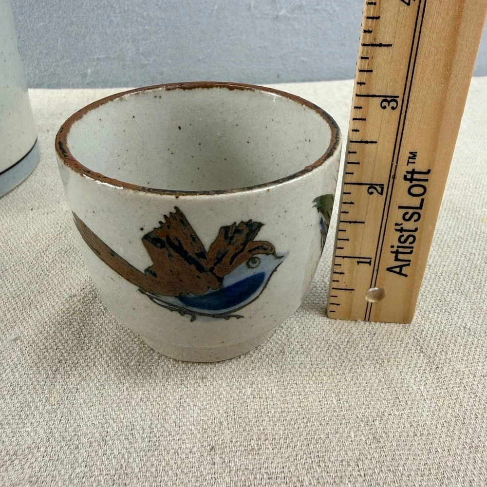 Vintage Tonala Mexican Pottery Tea Set Teapot 3 Cups Bird‎ Floral Burnished